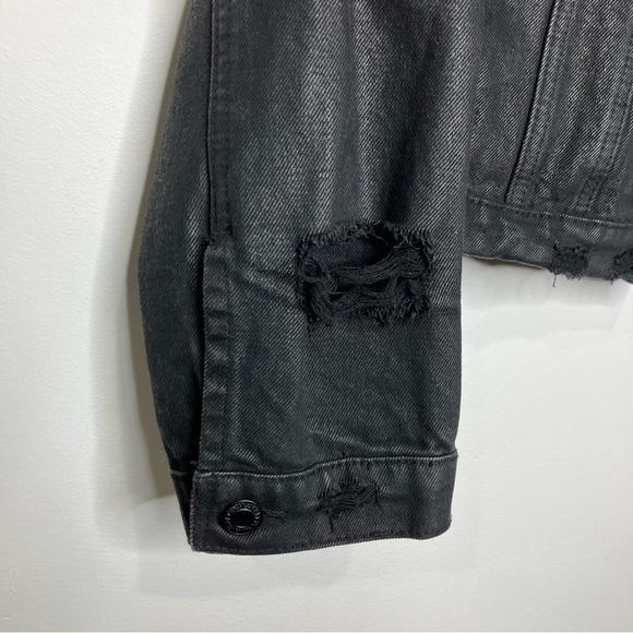 Vervet black coated distressed denim jacket classic crop fit size large - Picture 5 of 10